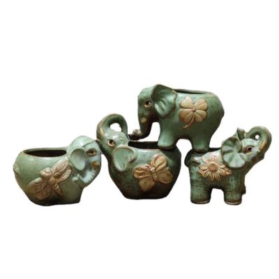 China Minimalist Cute Ceramic Elephant Flowerpot for Desktop Decoration for sale