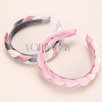 China Daily Use 2021 Winter Velvet Braid Headband For Girls Vintage Pink Gray for sale