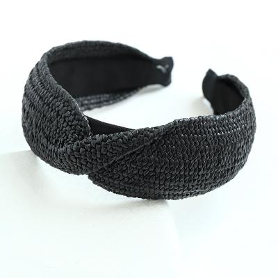 China Daily Wear Fashion Straw Weaving Knotted Headband For Girls And Women for sale