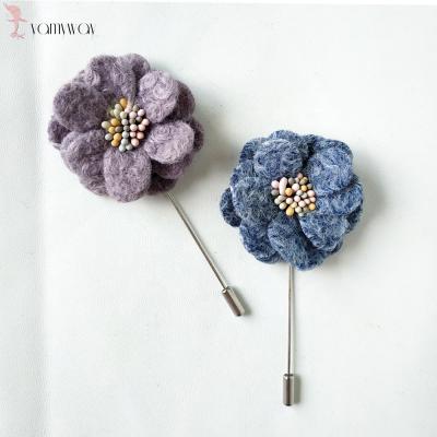 China For men 5cm handmade woolf flower lapel pin for wedding for sale