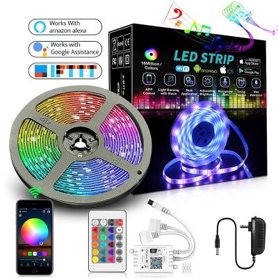 China Residential Home Brighter Lamp 5m 10m 15m Smart Wifi Alexa Phone App Controlled Music 5050 RGB 16 Million Colors Led Strip Lights For Home for sale