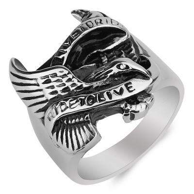 China Hiphop Ready To Ship Spartan Anthem Mens Antique Handcrafted Eagle Statement Ring for sale