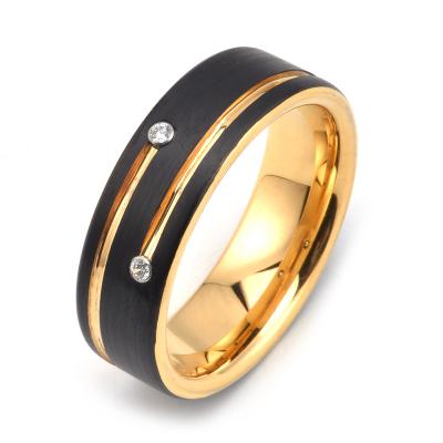 China FASHIONABLE High Quality Mens Band Black And Gold Plated Tungsten Ring With Zircon Jewelry for sale