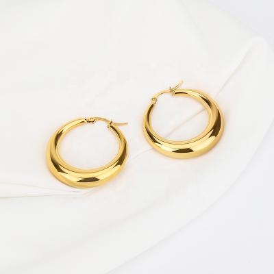 China TRENDY Large Exaggerated Circle 18K Gold Plated Simple Stainless Steel Jewelry Cavity Huggie Circle Earrings For Women 2021 for sale