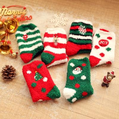 China Fashional adult cotton thongs spring and new summer fleece christmas coral socks thickened heat embroidered half fleece home floor socks for sale