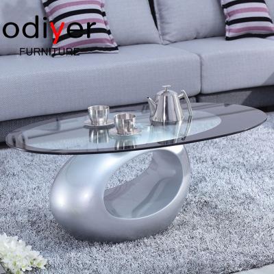 China Modern this item Fab Glass and Mirror Elegant Coffee Table, Oval, White for sale