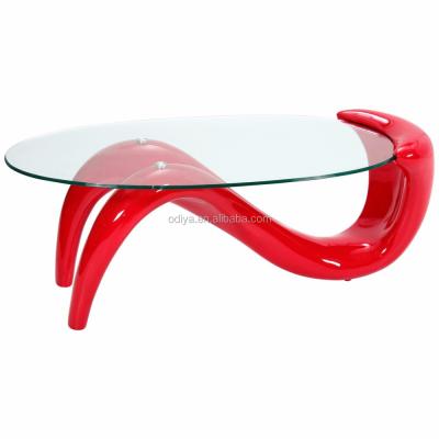 China Modern Custom Design Colored Glass Fiberglass Modern Oval Glass Top Coffee Table for sale