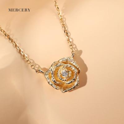 China Love 14K Yellow Gold Personalizzate Solid Pendant Flower Rose Shaped Diamond Female Necklace for sale