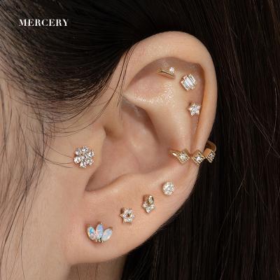 China Fashion Colorful Stone Stud Earrings 14K Solid Gold Jewelry Women Cute Party Western Wedding Opal Earrings Cute Gift for sale