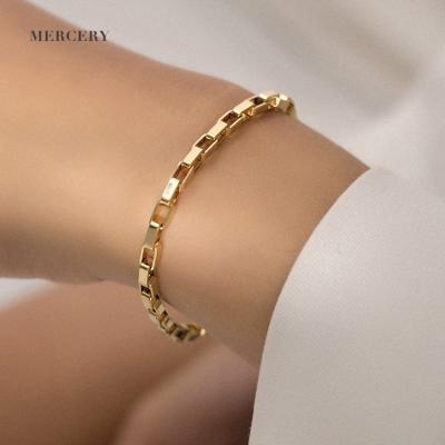 China Durable Chain Bracelet Retro Vintage Punk Jewelry Customize Braceletes 14K 18K Gold Plated Box Chain Bracelet For Women for sale