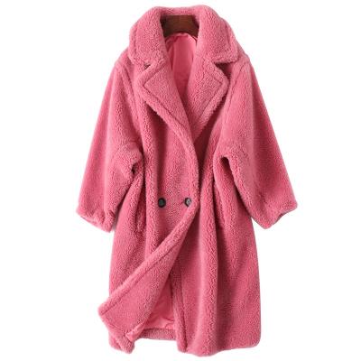 China Anti-wrinkle Warm Hooded Coat Winter Long Lamb Shear Windproof Loose Turndown Collar for sale