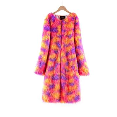 China Luxury Plus Size Anti-Wrinkle Sized Coats Faux Women's Jacket Women Ladies Shaggy Long Women Color Block Fur Coat for sale