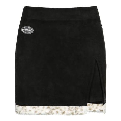 China Fringe Button Girl Mini Black Leather Slit Belt Viable Sexy Skirt for sale