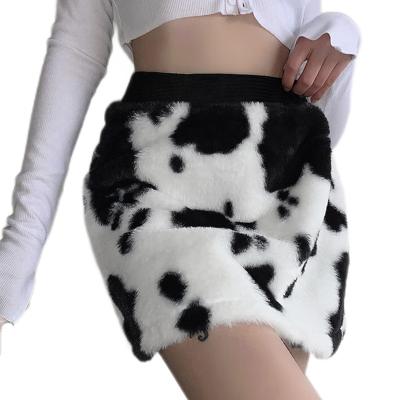 China Autumn and winter fashionable cow pattern viable hairy hip skirt retro high waist temperament skirt for sale