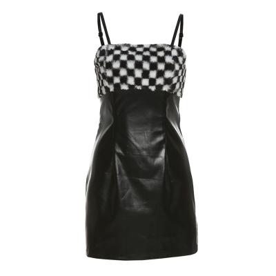 China Sexy Casual Sexy Faux Leather Halter Skirt Mini Skirt Club Party Wear Club Wear Women Leather Dress for sale