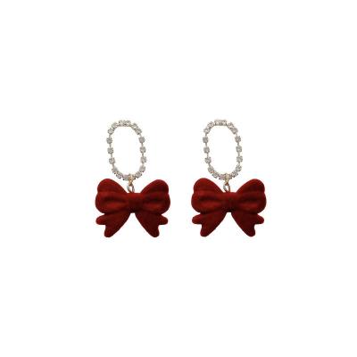 China Temperament romantic red bow oval assembled set with retro simple diamond earrings for sale