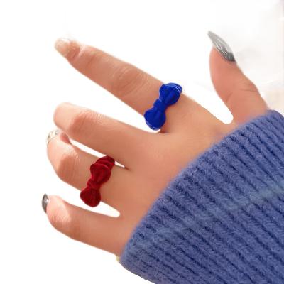 China Cute Bow Knot Open Women's Rings Klein Plush Blue Red Couples Ring Fashion Jewelry Rings for sale