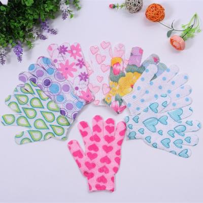 China EXFOLIATING Fashion Body Scrub Exfoliating Natural Nylon Five Finger Shower Bath Gloves for sale