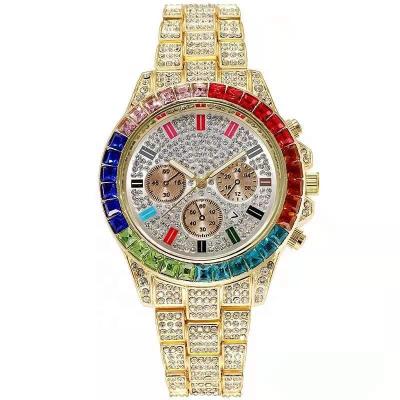 China 2021 day/date gypsophila full diamond hot-selling diamond watch full circle zircon rainbow diamond watch for sale