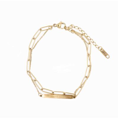 China Vintage High Quality Fashion Simple Inspired 14K Gold Plated Charm Bracelets Stainless Steel Jewelry Bangle Women for sale