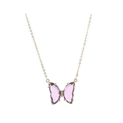 China Beautiful Ins Style Butterfly Clavicle Chain Jewelry Set Ring Earrings Sweet Crystal Transparent Necklace for sale