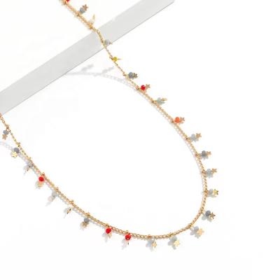 China 2021 New Design Color Pearl Body Five-pointed Star Cute Sweet Creative Dangle Belly Waist Chain for sale