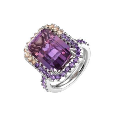 China FASHIONABLE Women's Square Ring Jewelry Cubic Zirconia Classic Exclusive S925 Silver Designer Crystal Ring Amethyst for sale