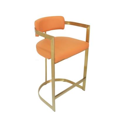 China High Counter Chair Eco-friendly Luxury Elegant Orange Customized Stainless Steel Velvet Upholstery Bar Chair PROM Stool For Home Hotel Wedding for sale