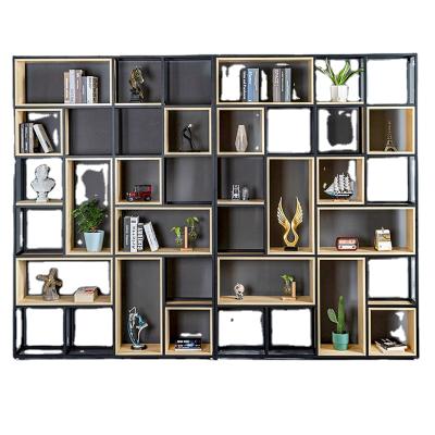 China 2021 China Factory Expandable Shelf 6-Tier Vintage Black Unit Display Shelves Industrial Wood Metal Bookcase Shelves for sale