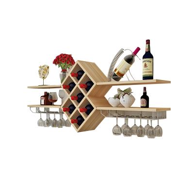 China Durable Simple Modern Wooden Wall Hanging Rack Red Wine Shelf Wine Furniture Room Chicken Wine Bottle Rack Wall Mounted Display Rack for sale