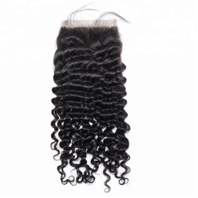 China Freestyle Factory Price Unprocessed Brazilian Human Hair Natural Color Deep Wave 4x4 Lace Closure for sale