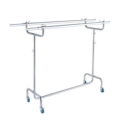 China double sided & Hot Selling 2 Way Strong Dismountable Double Side Racks Display Clothing Rack With 2 Brake Wheels for sale