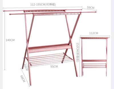 China Adjustable Height and Length 2 Layers Free-Installation Removable Aluminum Shelve Parallel Bars Gold Laundry Rack for sale