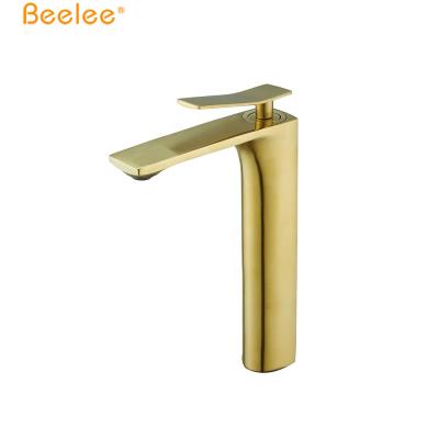 China Hot& Beelee Cold Water Brushed Gold Water Faucet Bathroom Basin Faucet for sale