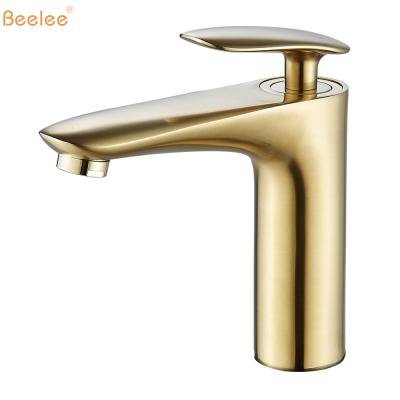 China Beelee Gold Bathroom Basin Faucet Water Tap Copper Hole Modern Brushed Single Hole Electric Sink Faucet For Toilet Faucet for sale