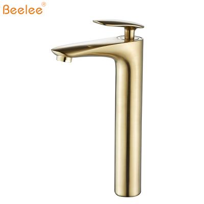 China Beelee Electric Faucets Brushed Gold Brass Countertop Bathroom Sink Mixer Taps Faucet for sale