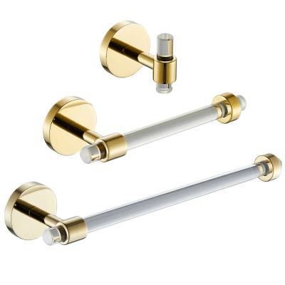 China Beelee Brass Gold Sustainable Wall Mount 3 Piece Towel Rack Holder Set Washroom Hardware Bathroom Accessories Set for sale