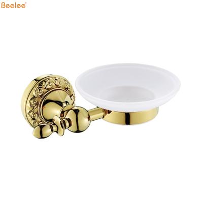 China Beelee BA2807G Gold Color Modern Wall Mounted Ceramic Metal Bathroom Brass Shower Soap Dish Holder for sale