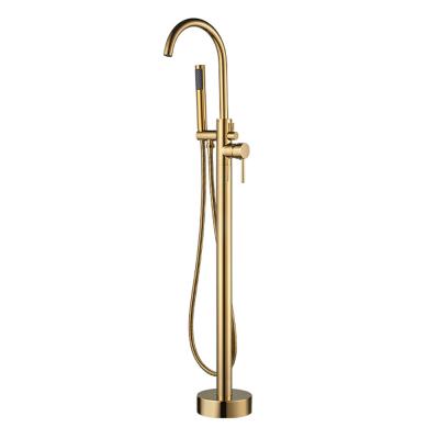 China Without Slide Bar Beelee BL19001G Floor Mount Bathroom Swept Free Standing Bathtub Faucet Shower System Set Gold for sale