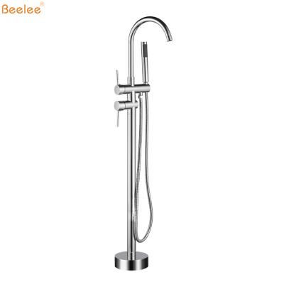 China Without Slide Bar Beelee BL19005C Tub Filler Bathtub Freestanding Shower Faucet Set Floor Standing Bath Mixers With Hand Held Spray Head for sale