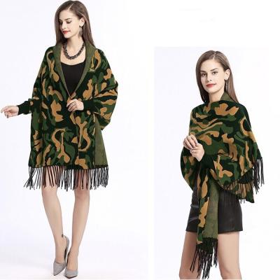 China Trendy And Warm Women's Fashion Camouflage Shawl With Sleeves Fringed Shawl for sale