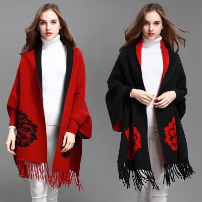 China 2022 new hot sale women's fashionable and hot classic shawl scarf jacquard peony with sleeves for sale