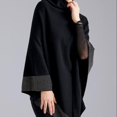 China wholesale custom fashionable slash neck Anti-wrinkle diamond sweater winter knitted sweater ladies shawl for sale