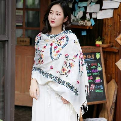 China Fashion Elements Embroidery Flower Tassels Warm OEM Elegant Multicolor Women's Custom Cashmere Scarf Shawl for sale