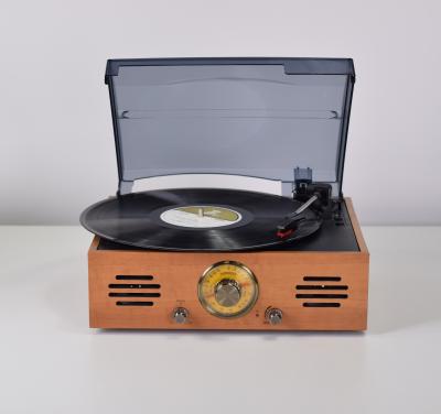 China Wooden turntable with retro radio 2022 analog retro record player brand new retro design turntable with antique analog radio, wireless BT optional for sale