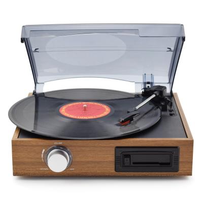 China 2019 Hot Selling Classic Wooden Phonograph Record Player 3-Speed ​​Turntable Wooden Turntable With Cassette Player&Built In Speakers for sale