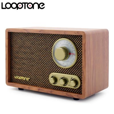 China LoopTone AM/FM Vintage Home PORTABLE Radio Tabletop Radio Classic Retro Built-in Speaker Treble& Bass Control Hand-crafted Wood for sale