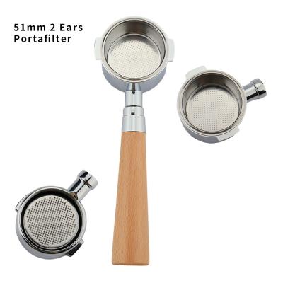 China Sustainable Beech Wood Handle 51mm Coffee Tools Coffee Portafilter 2 Bottomless Portafilter 51 Good Price for sale