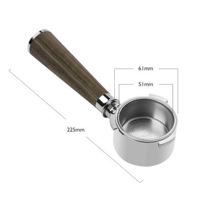 China Wholesale Viable Coffee Portafilter 51mm Stainless Steel Coffee Bottomless Portafilter With Blackwood Handle Suitable For Delonghi for sale