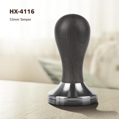 China Viable Customize Logo Acceptable Coffee Tamper 53mm Blackwood Color 304 Stainless Steel 52mm Tamper Coffee Dispenser Tools for sale